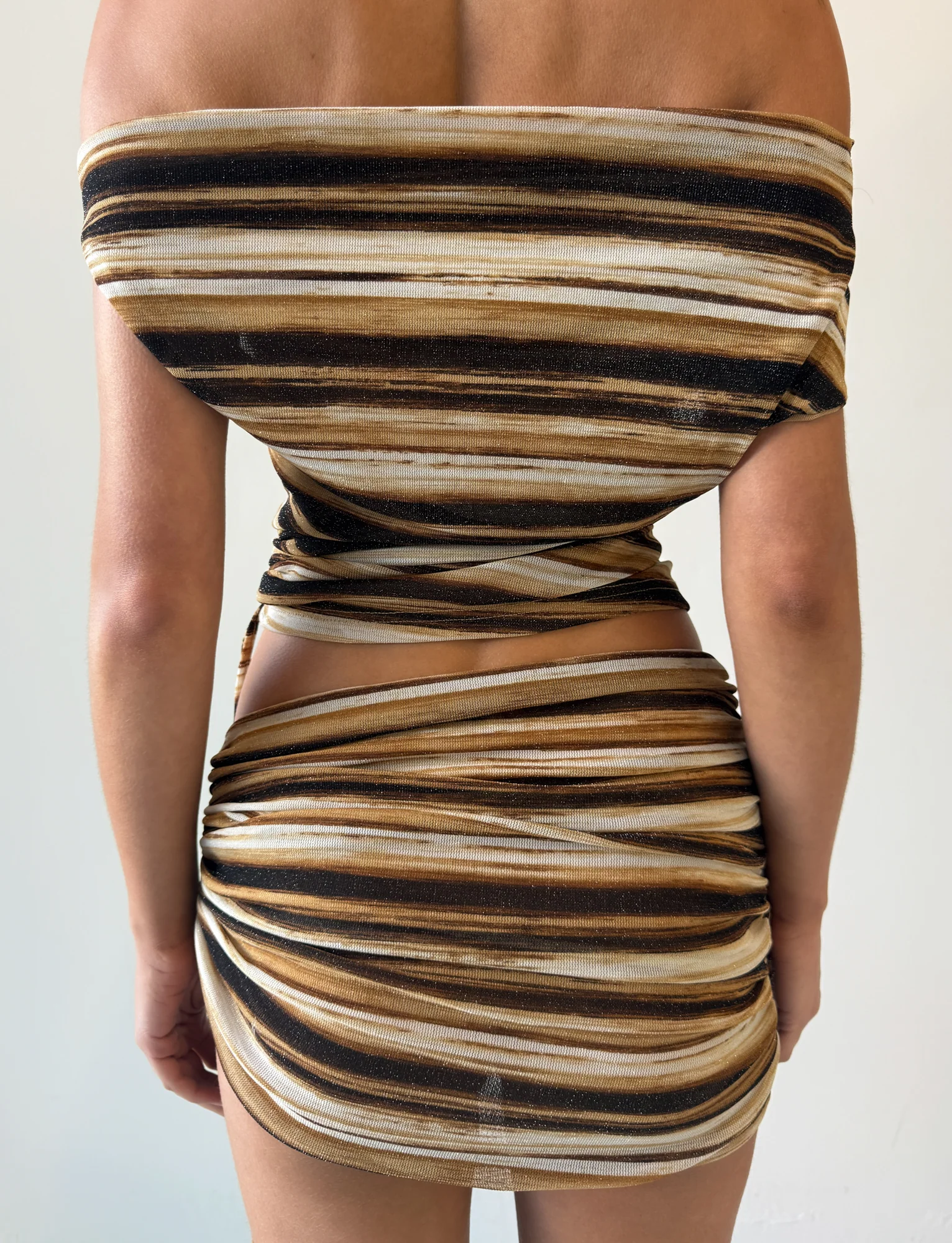 BRAELYN MINI SKIRT  - BROWN STRIPE - Image 5