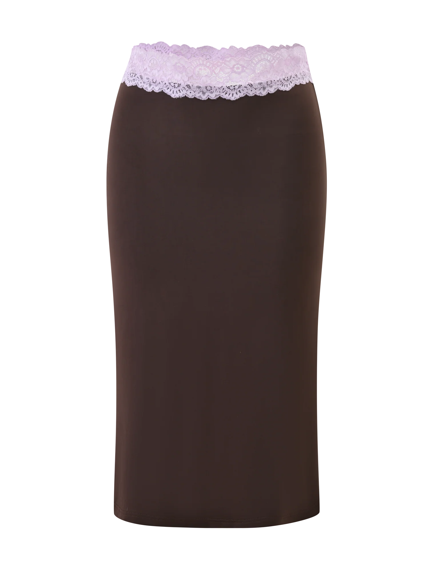 PARISA LACE TRIM MIDI SKIRT - BROWN AND LILAC - Image 5