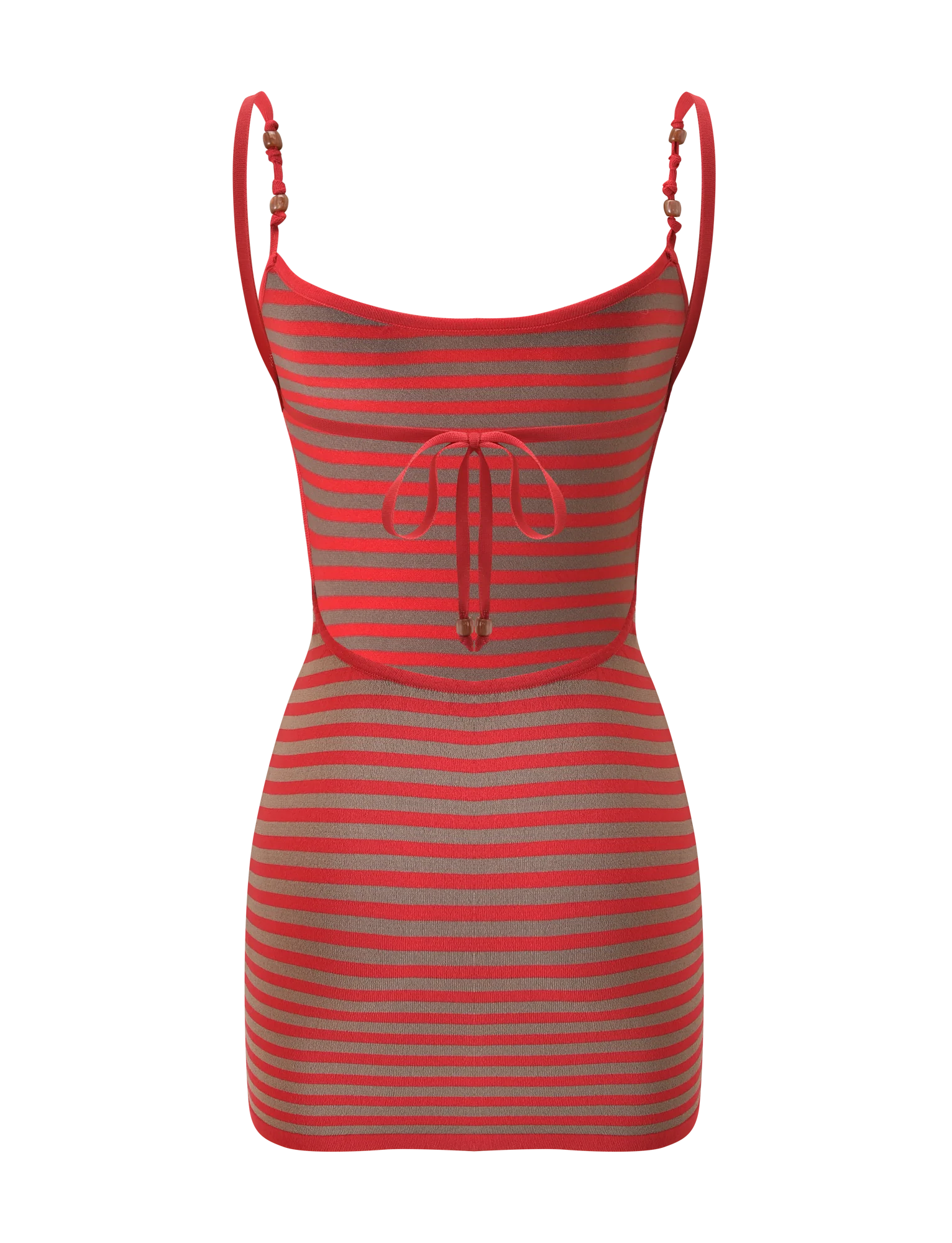 REVERIE KNIT BEADED MINI DRESS - RED MUSHROOM STRIPE - Image 8